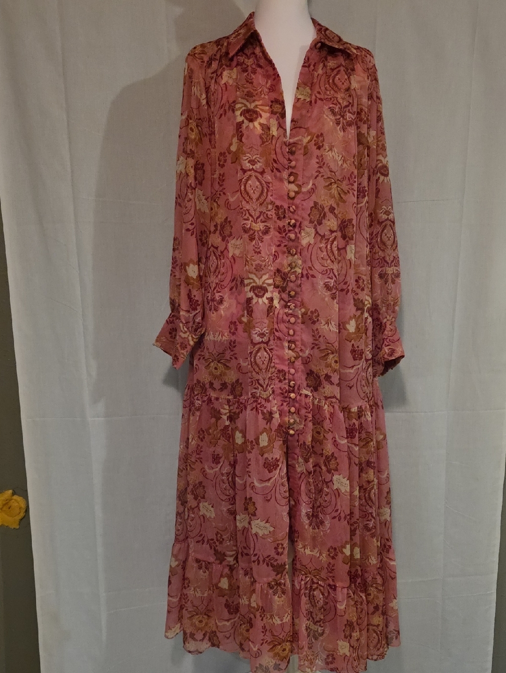 Misa Los Angeles Pink Floral Maxi Shirt Dress